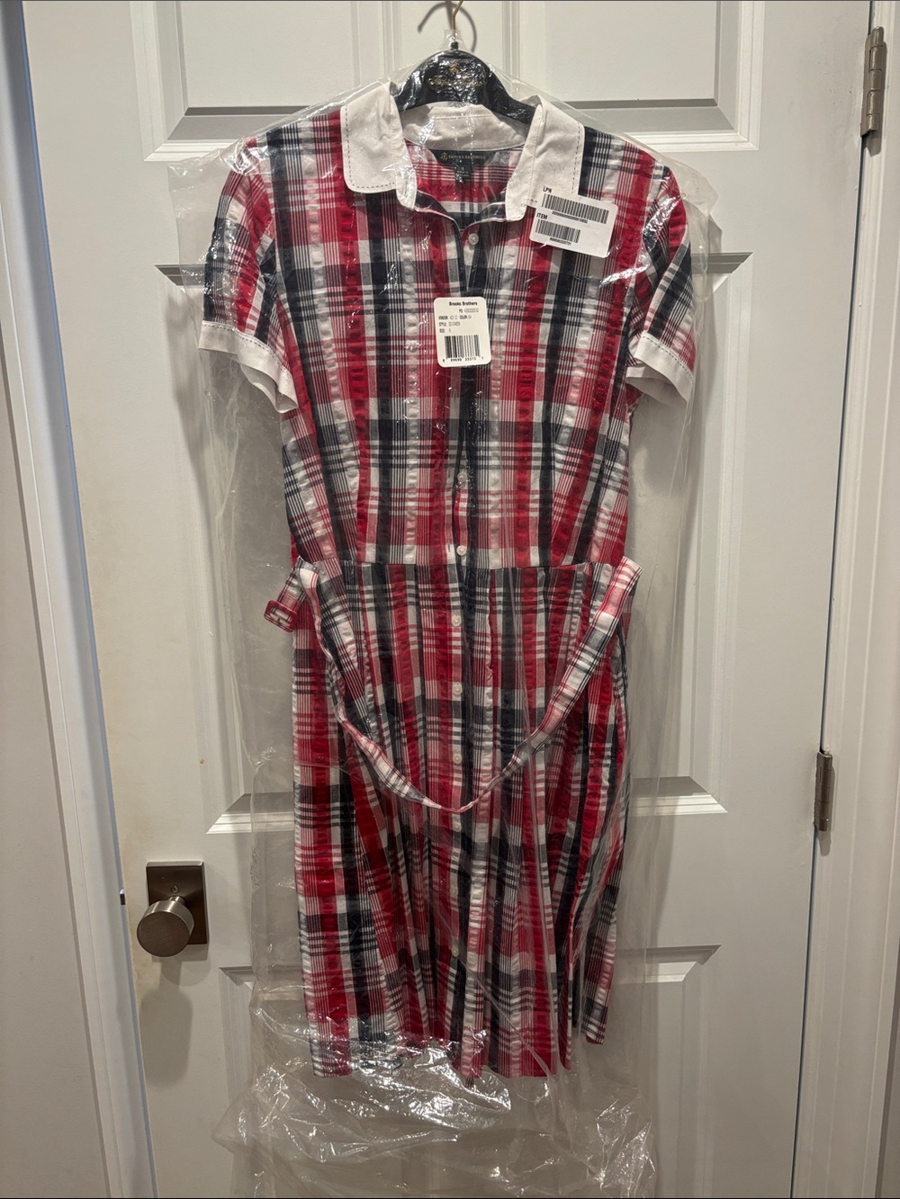 Brooks Brothers Americana Red, Black & White Plaid Short-Sleeve Shirt Dress NWOT